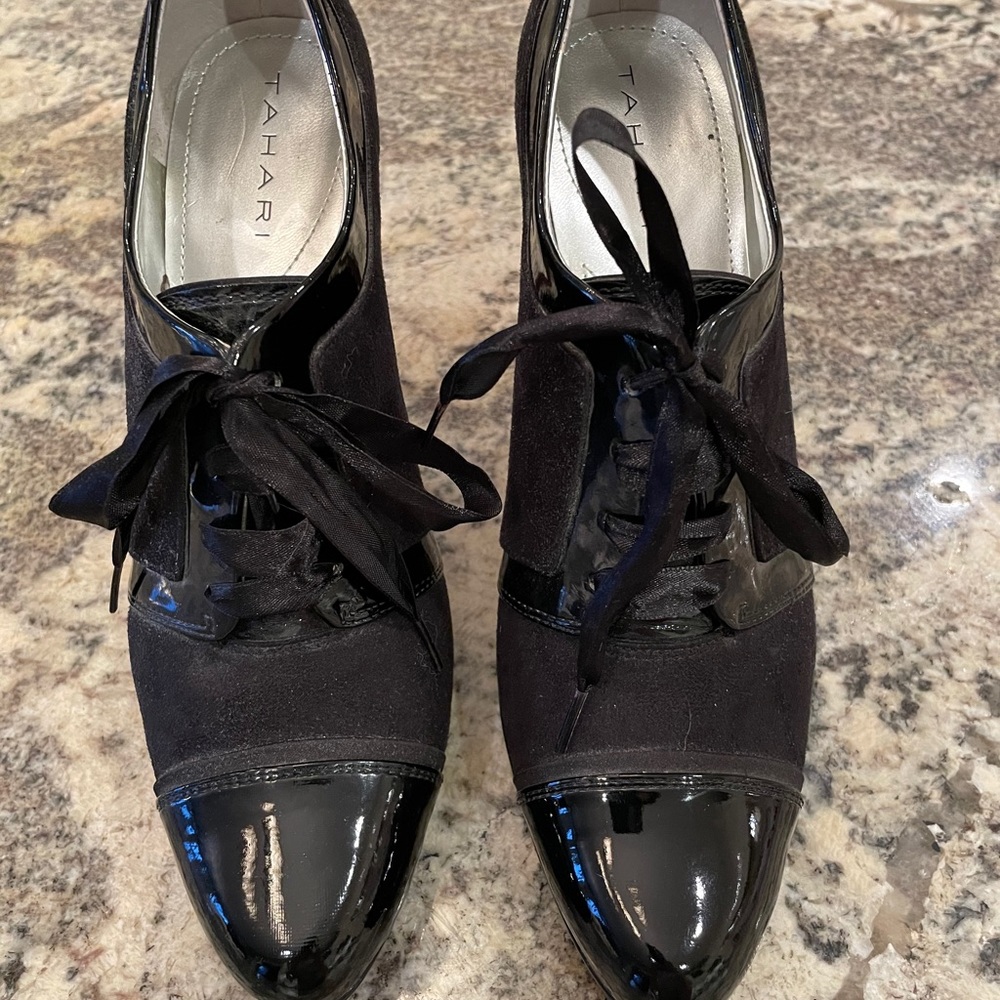 Tahari heeled tie shoes.